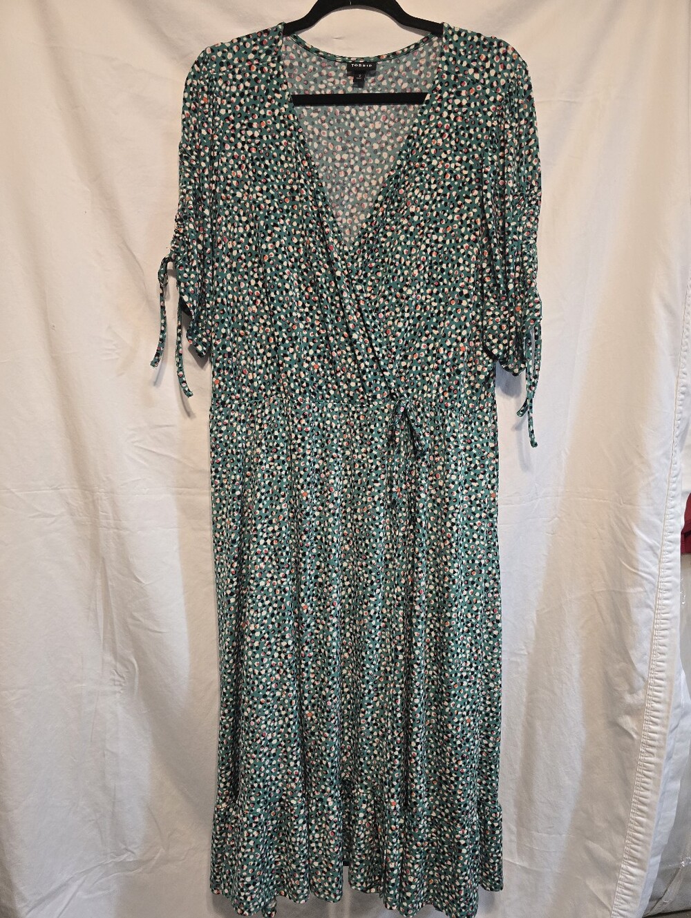 torrid Teal Green Dot Tie-Waist Midi Dress